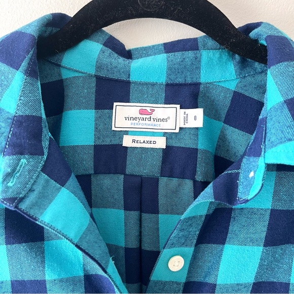 Vineyard Vines Performance Women’s Button Down Shirt Relaxed Teal Blue Plaid - Picture 5 of 7